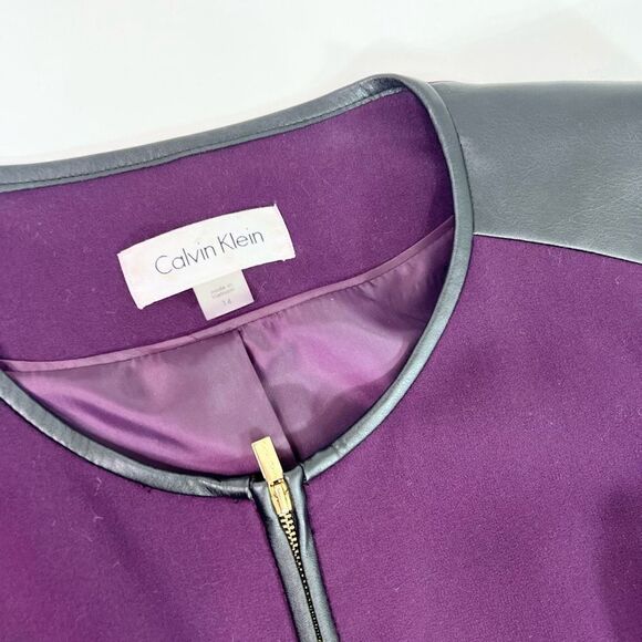 Calvin Klein Jacket Womens Size 14 Purple Front Zip Stretch Lined Blazer - Picture 6 of 12